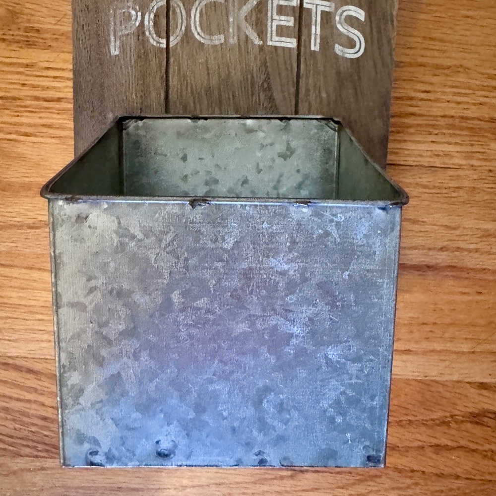 Wall Pocket Organizer for Laundry, Faux Wood & Galvanized Metal, Farmhouse - Picture 4 of 11